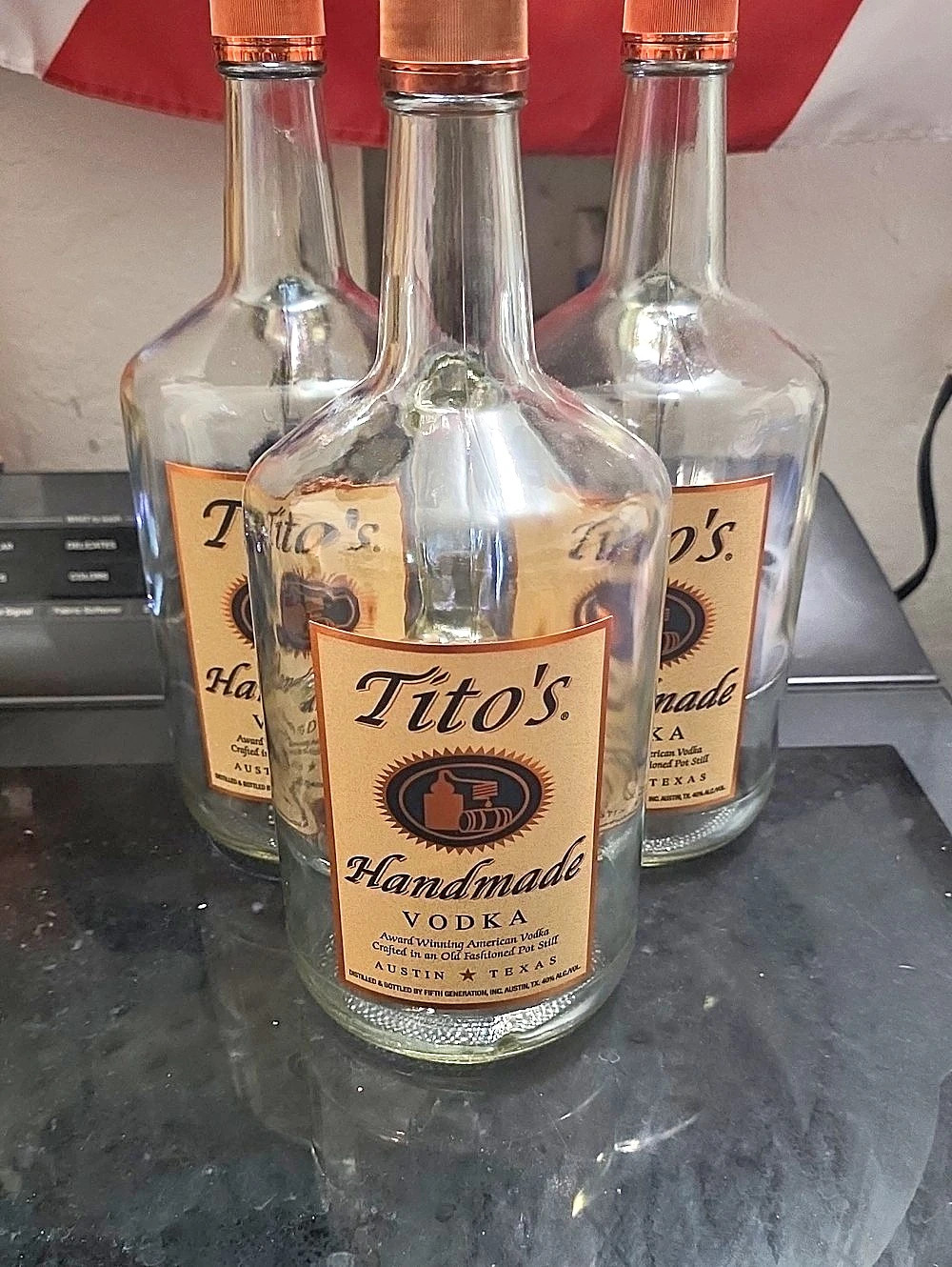 Empty Tito's Handmade Vodka Three-Bottle Set